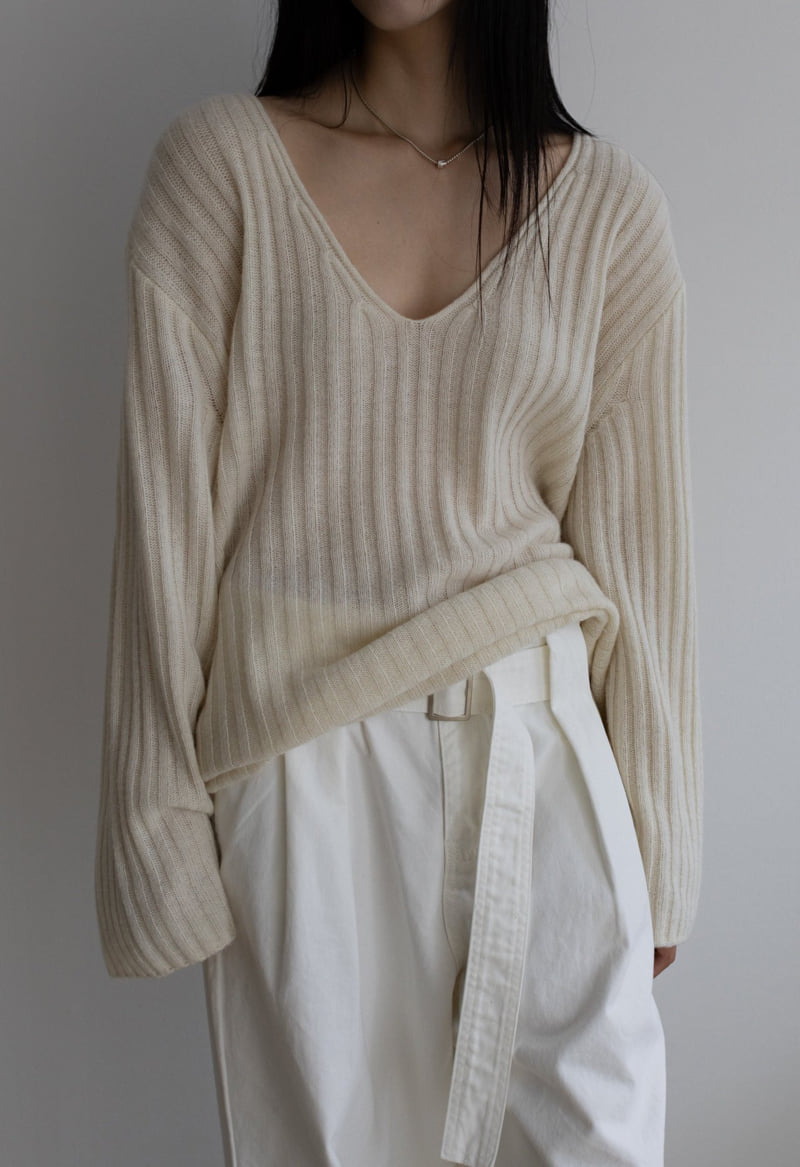 Inssense - Korean Women Fashion - #womensfashion - Oversized Merino Wool V-neck Knit - 3