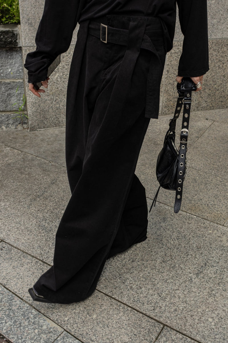 Inssense - Korean Women Fashion - #womensfashion - Premium Peach Volume Belted Wide Pants - 6