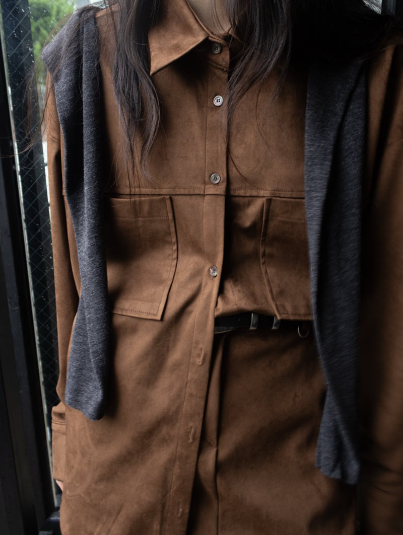 Inssense - Korean Women Fashion - #womensfashion - Oversized Suede Shirt - 3