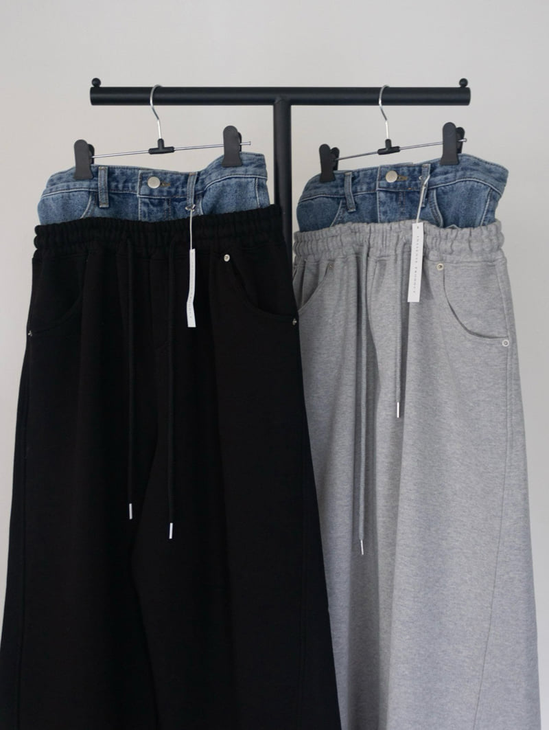 Inssense - Korean Women Fashion - #womensfashion - Denim Waist Layered Sweat Pants - 10