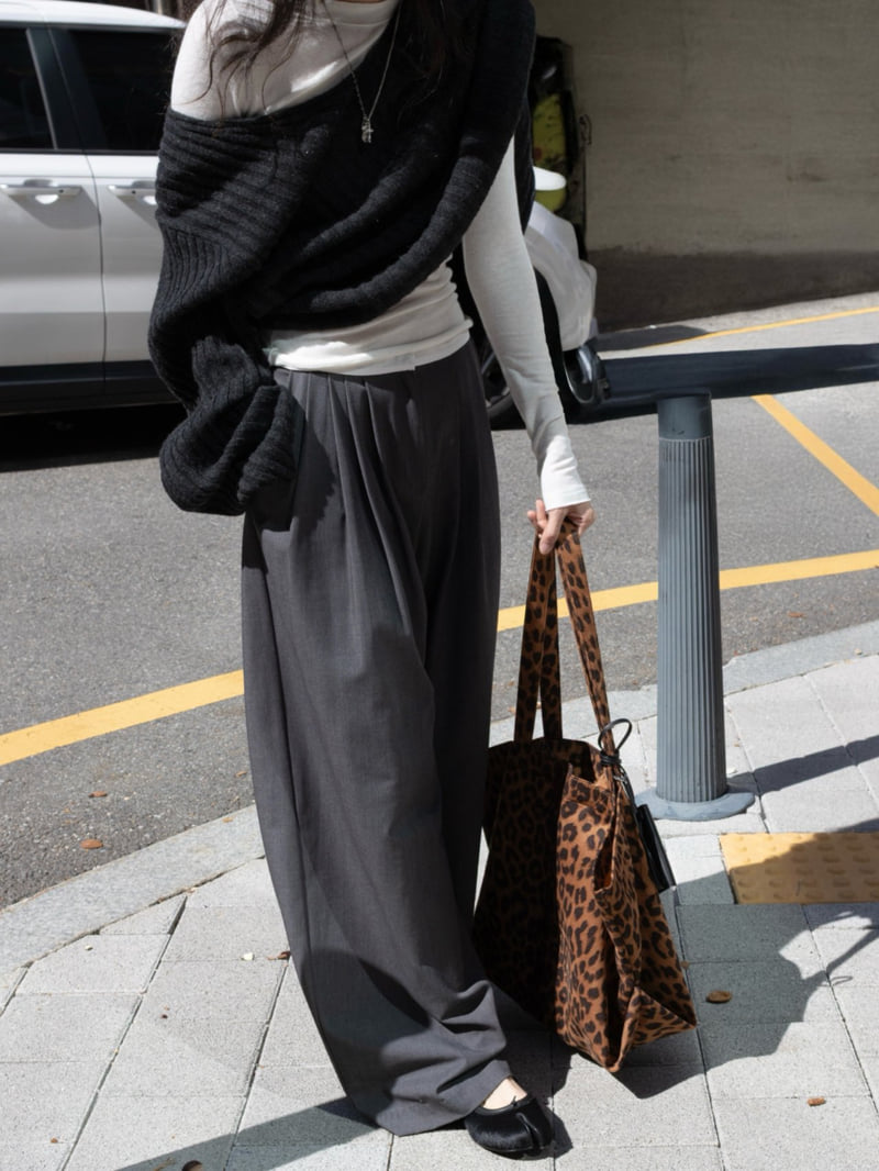 Inssense - Korean Women Fashion - #womensfashion - Slim Waist Wool Pleated Wide Trousers - 7
