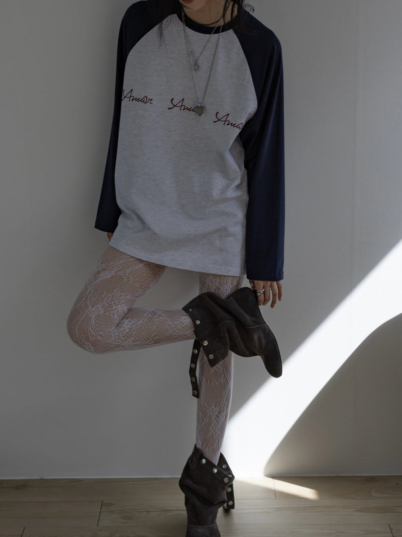 Inssense - Korean Women Fashion - #womensfashion - Oversized Raglan Flocked Lettering Tee