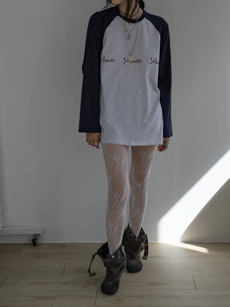 Inssense - Korean Women Fashion - #womensfashion - Oversized Raglan Flocked Lettering Tee - 3