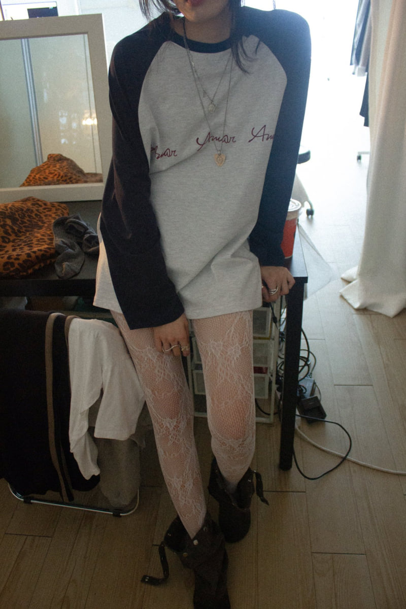 Inssense - Korean Women Fashion - #womensfashion - Oversized Raglan Flocked Lettering Tee - 9