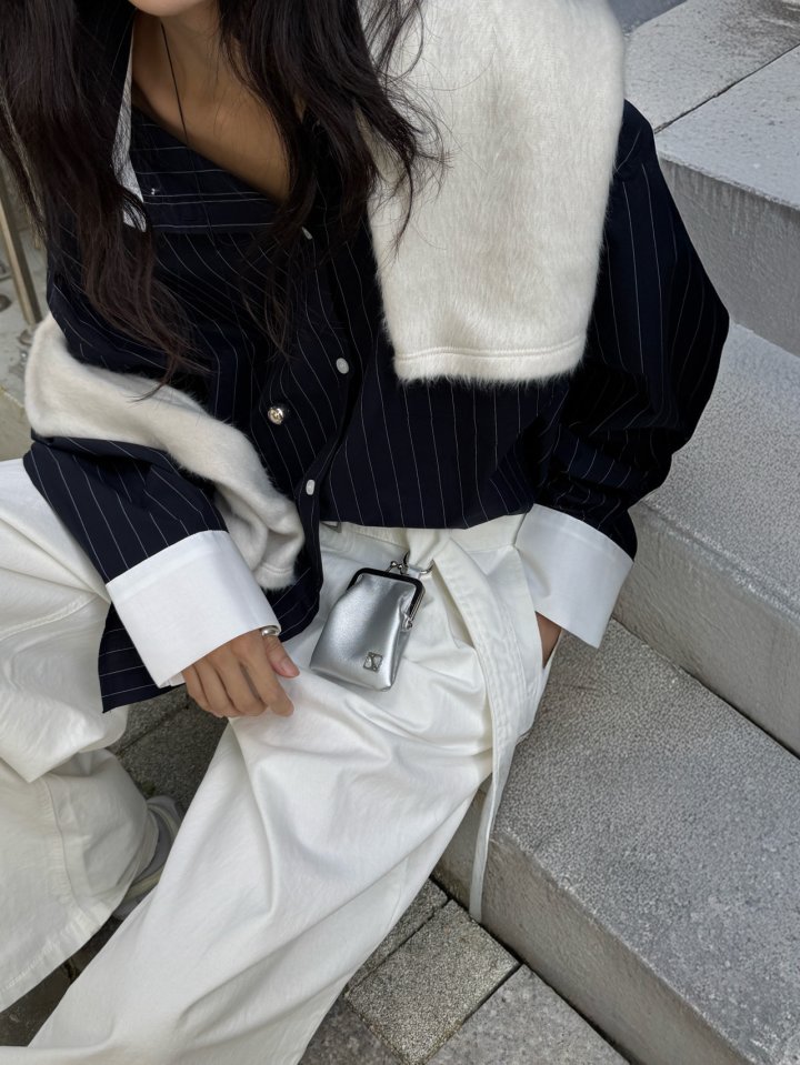 Inssense - Korean Women Fashion - #womensfashion - Oversized White Contrast Striped Shirt - 8