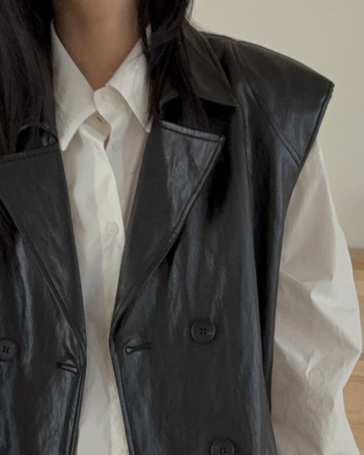 Jade Market - Korean Women Fashion - #momslook - Double Leather Vest - 8
