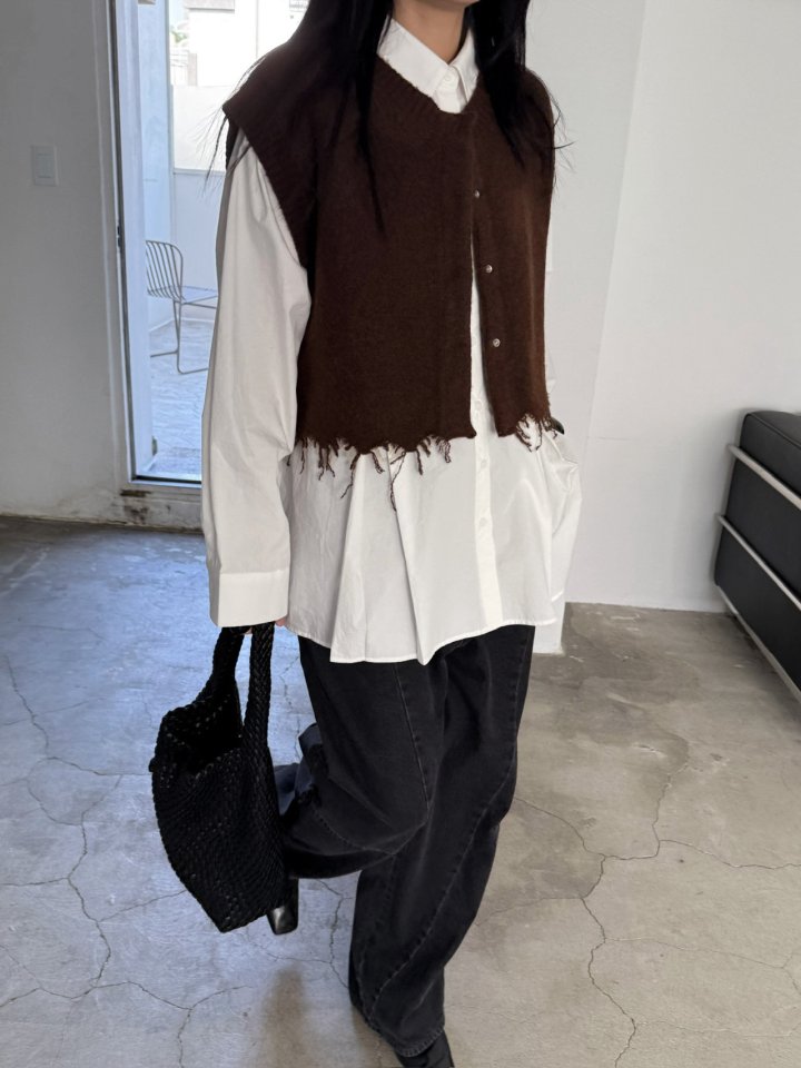 Jade Market - Korean Women Fashion - #momslook - Damage Knit Double Sided Vest - 2