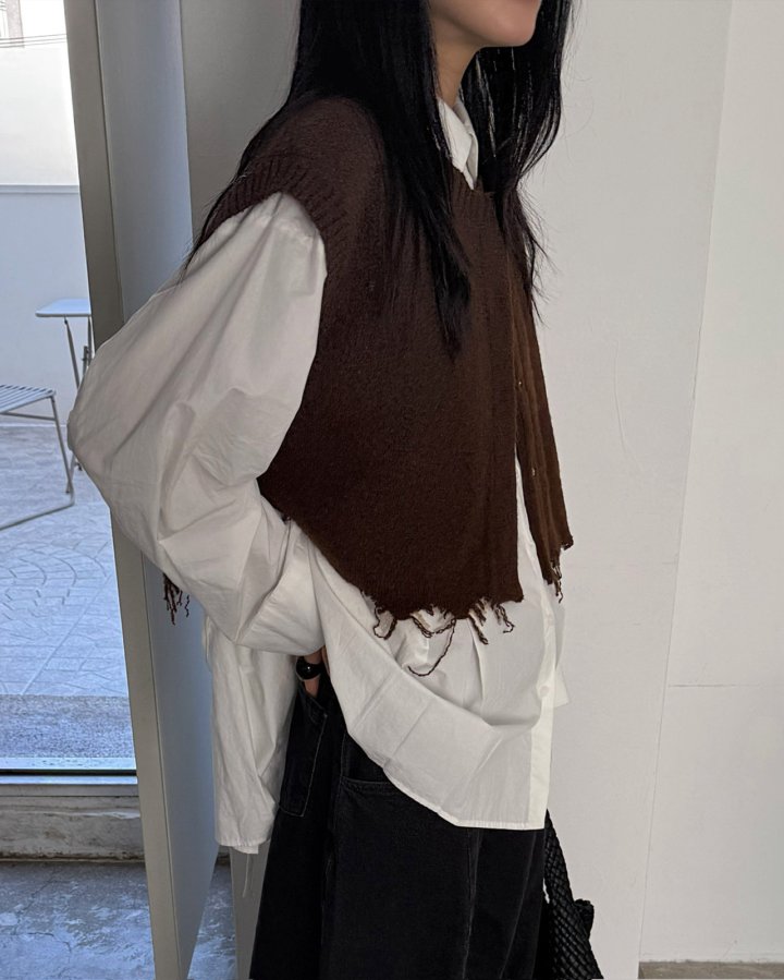 Jade Market - Korean Women Fashion - #momslook - Damage Knit Double Sided Vest - 6