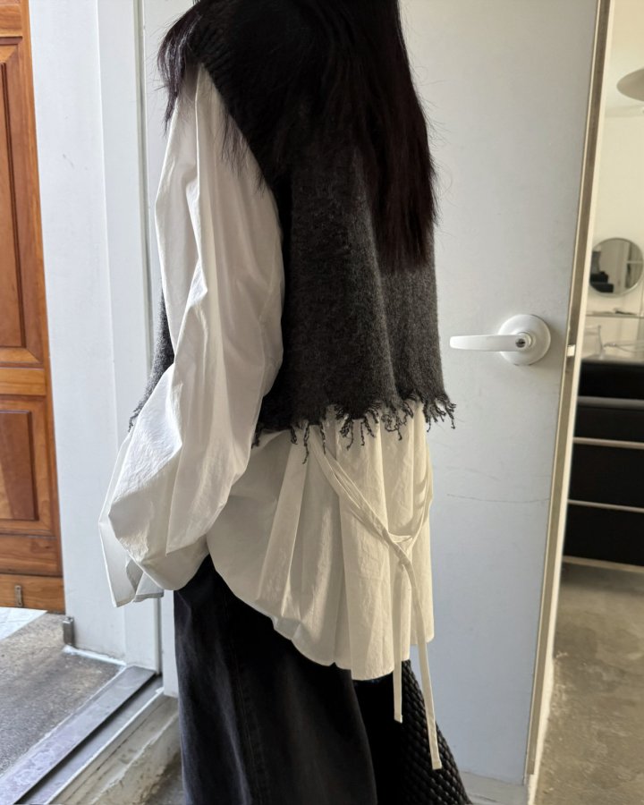 Jade Market - Korean Women Fashion - #momslook - Damage Knit Double Sided Vest