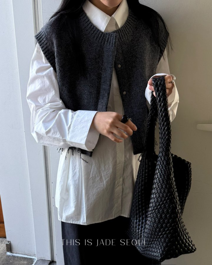 Jade Market - Korean Women Fashion - #momslook - Damage Knit Double Sided Vest - 3