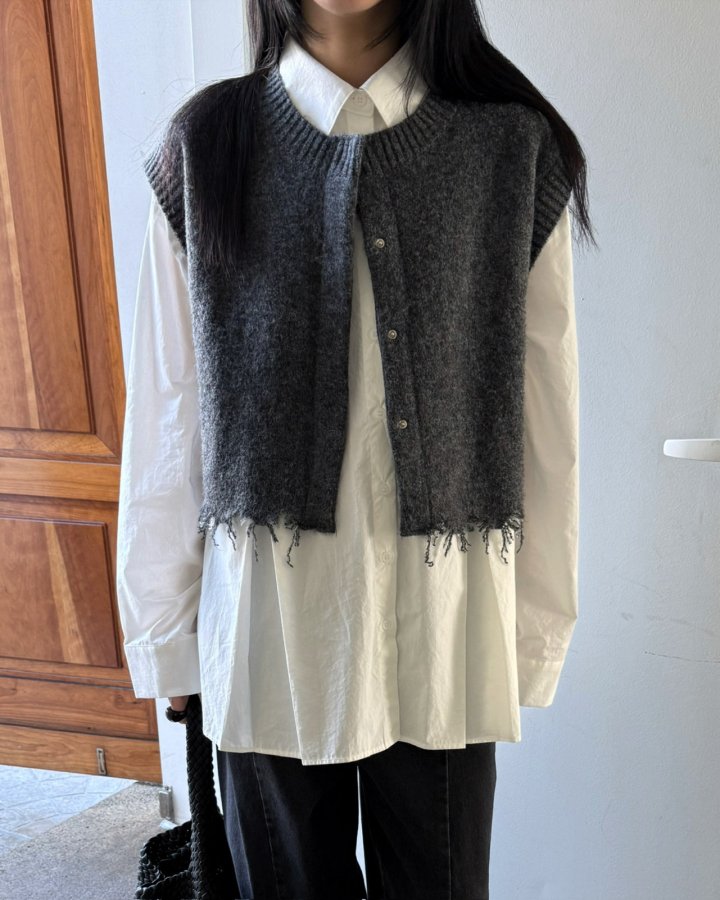 Jade Market - Korean Women Fashion - #momslook - Damage Knit Double Sided Vest - 7