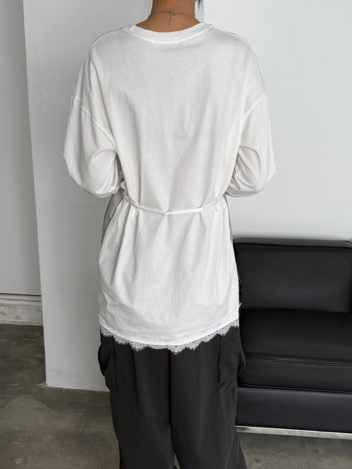 Jade Market - Korean Women Fashion - #momslook - Deep V-neck Lace Layered Tee