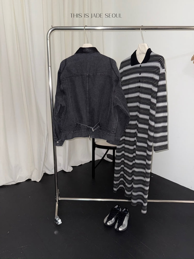 Jade Market - Korean Women Fashion - #momslook - Milk Stripe One-piece - 2