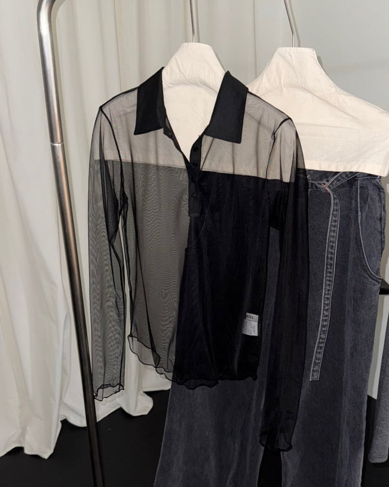 Jade Market - Korean Women Fashion - #momslook - See Through Collar Tee - 12