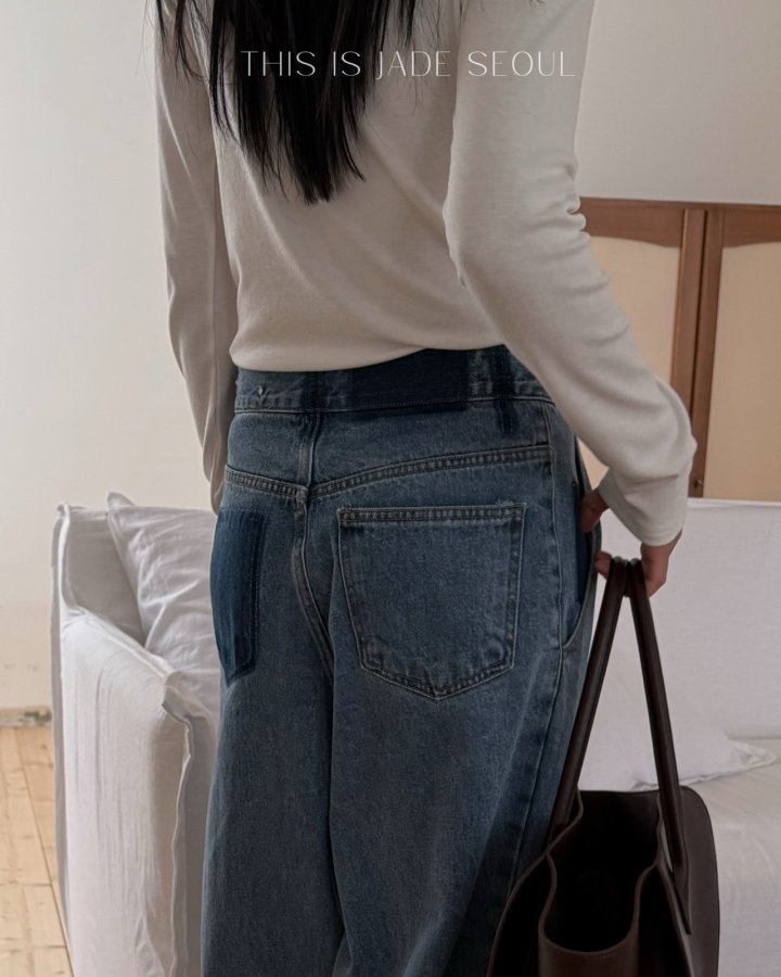 Jade Market - Korean Women Fashion - #pursuepretty - Shadow Diagonal Denim Pants - 4