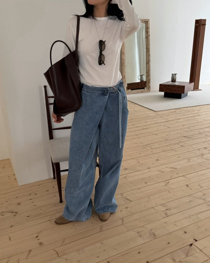 Jade Market - Korean Women Fashion - #shopsmall - Shadow Diagonal Denim Pants - 6