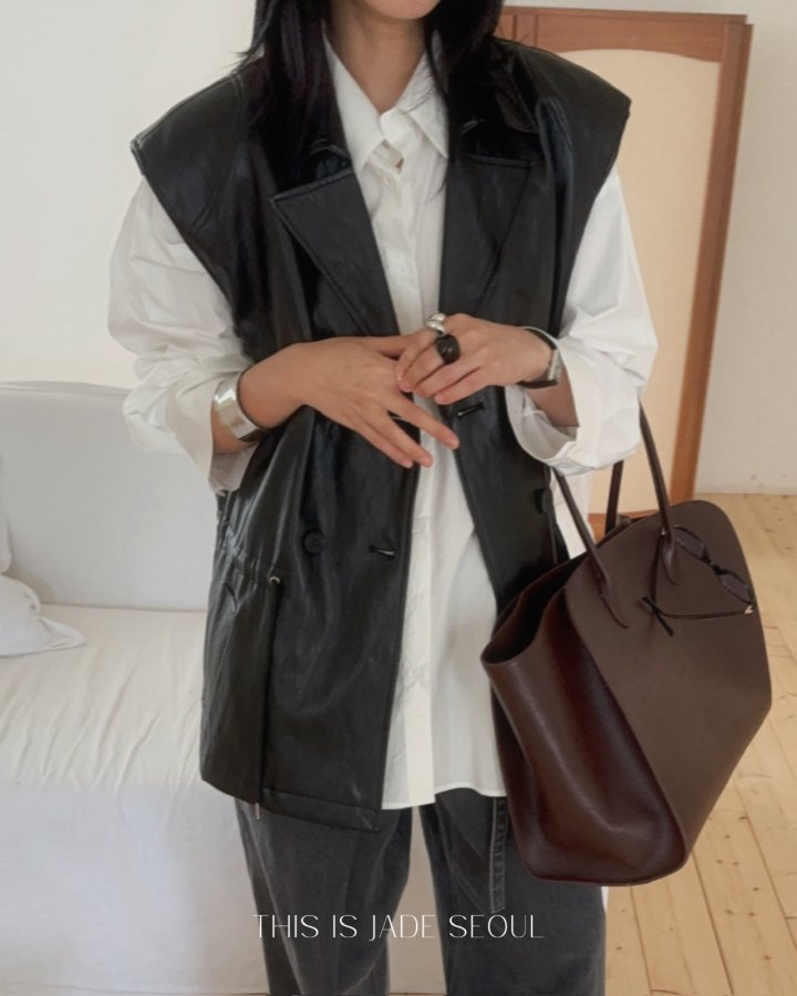 Jade Market - Korean Women Fashion - #womensfashion - Double Leather Vest - 11