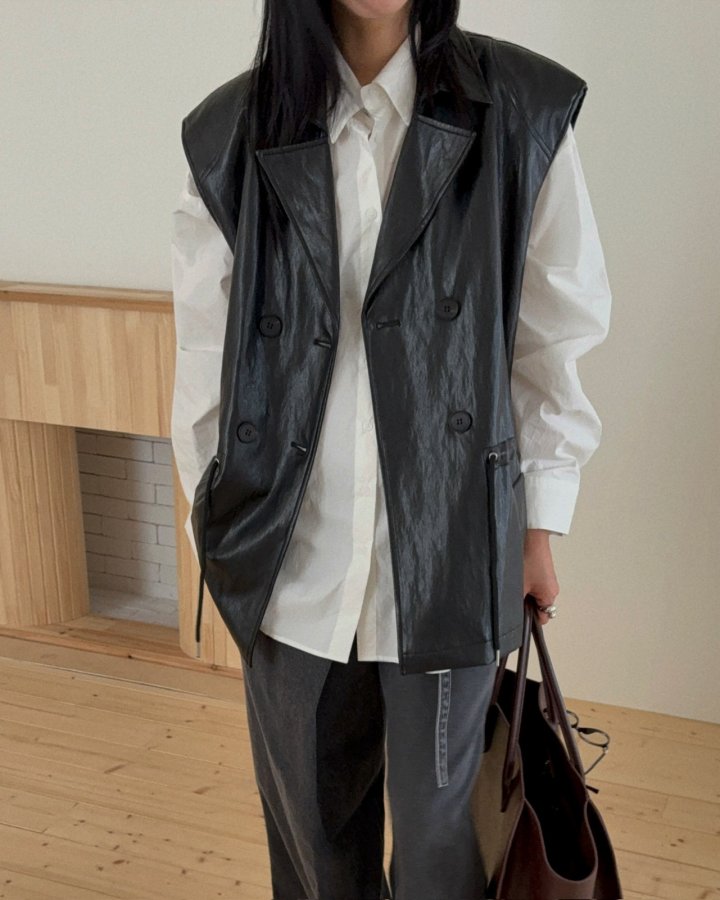 Jade Market - Korean Women Fashion - #womensfashion - Double Leather Vest - 3