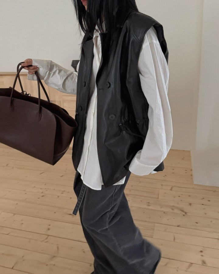 Jade Market - Korean Women Fashion - #womensfashion - Double Leather Vest - 5