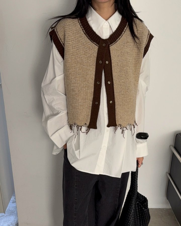 Jade Market - Korean Women Fashion - #womensfashion - Damage Knit Double Sided Vest - 7