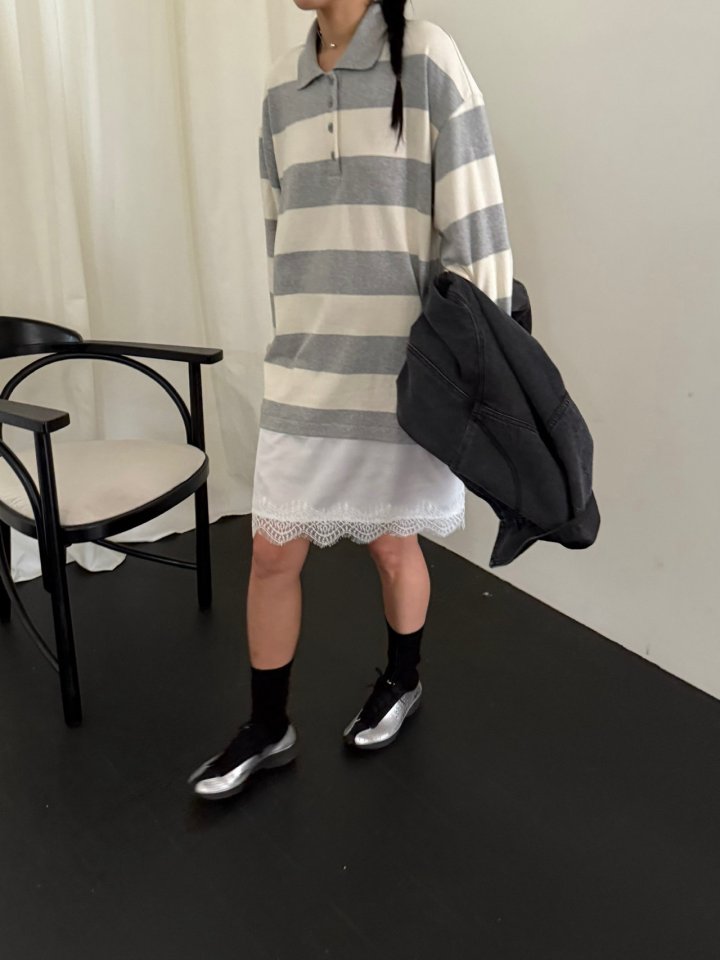 Jade Market - Korean Women Fashion - #womensfashion - Stripe Lace Long Tee - 6