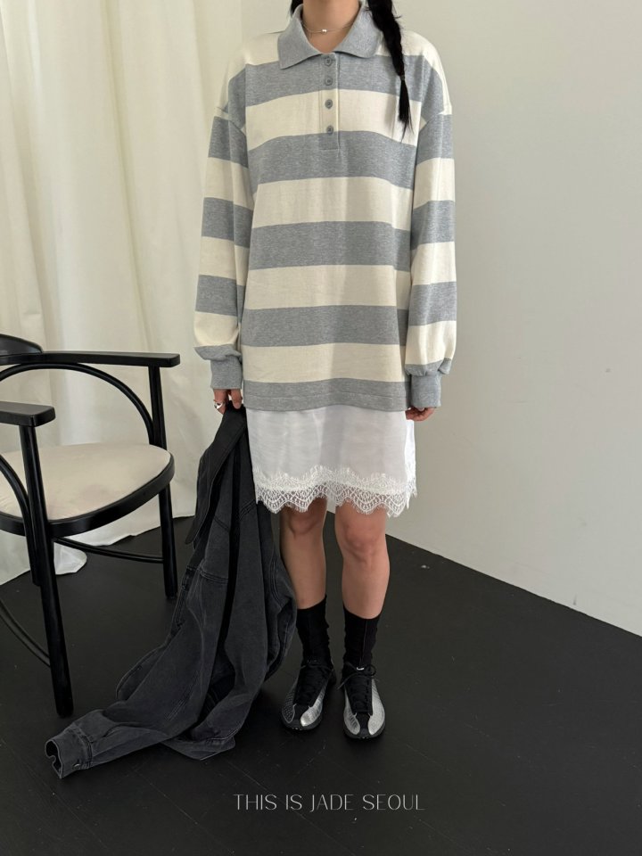 Jade Market - Korean Women Fashion - #womensfashion - Stripe Lace Long Tee - 8
