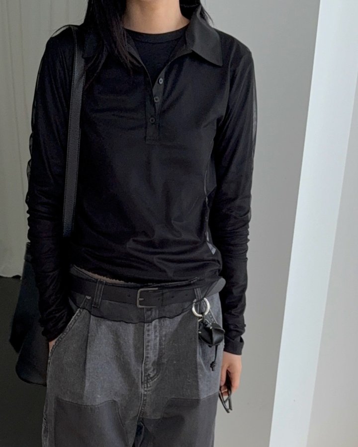 Jade Market - Korean Women Fashion - #womensfashion - See Through Collar Tee - 11