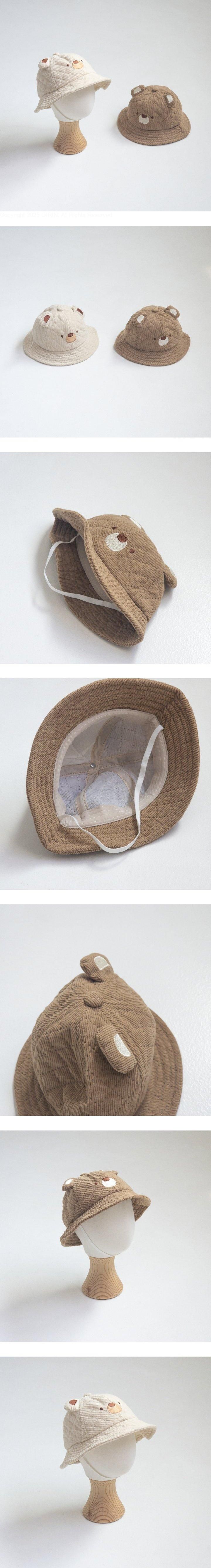 Little Hat - Korean Baby Fashion - #babylifestyle - Quilted Corduroy Bear Bucket Hat