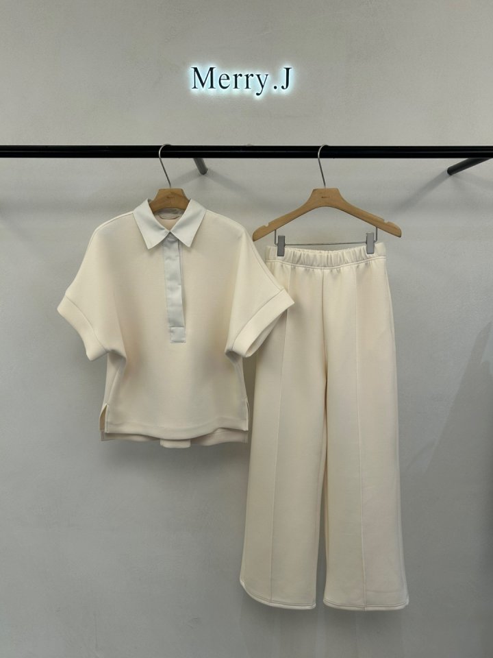 Merry J - Korean Women Fashion - #momslook - Cushion Collar Top Bottom Set