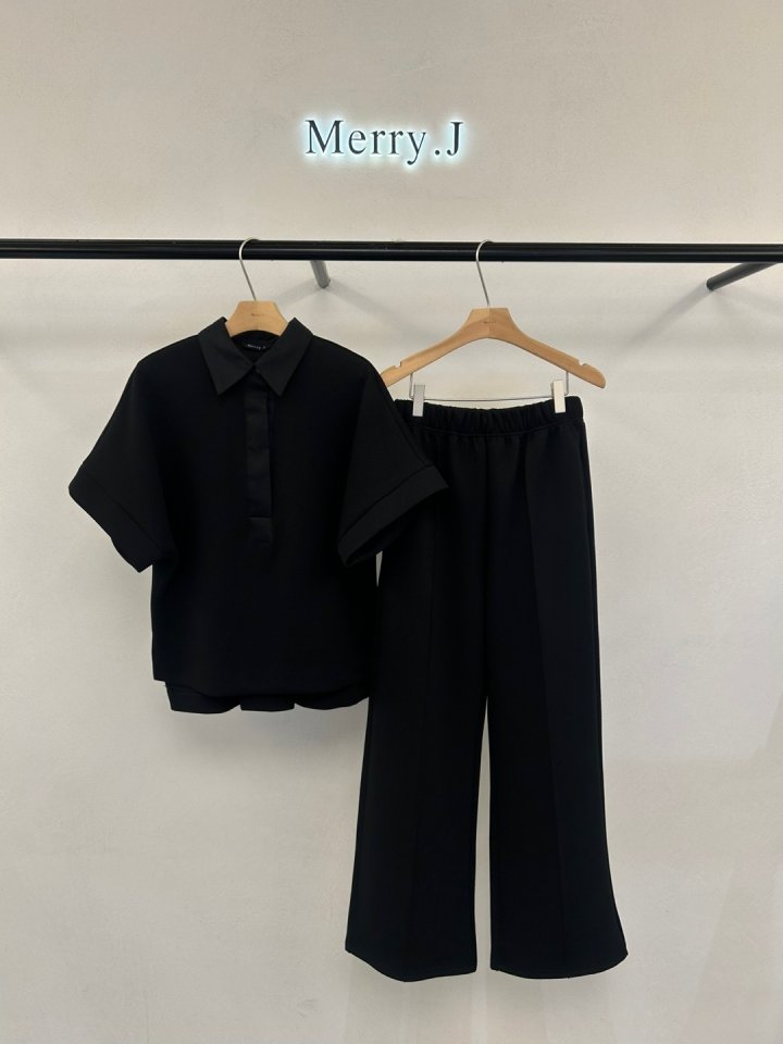 Merry J - Korean Women Fashion - #momslook - Cushion Collar Top Bottom Set - 3
