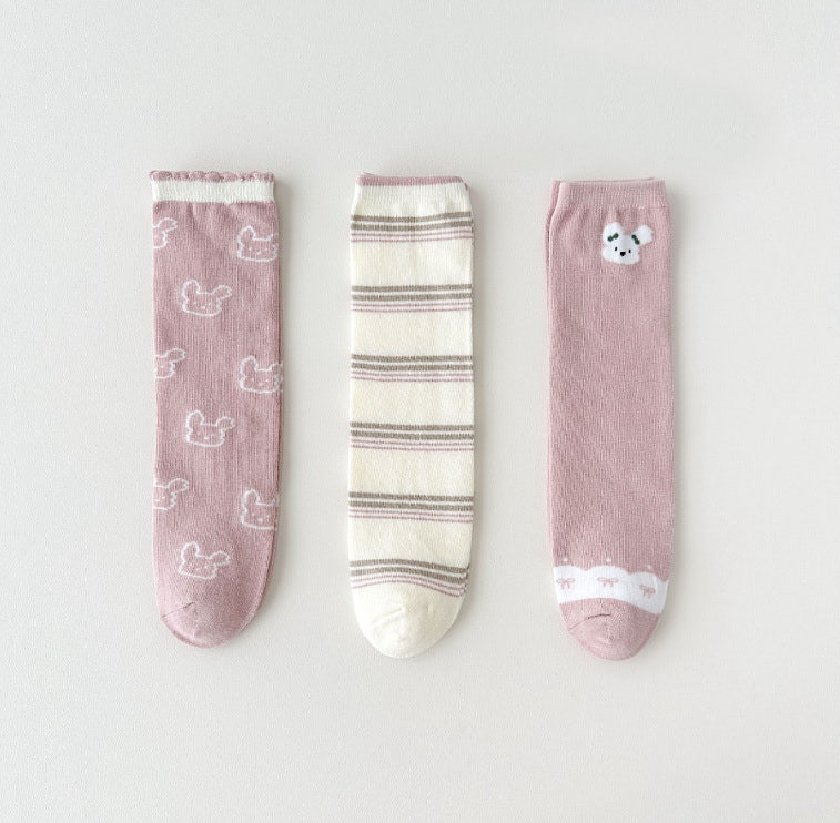 Miso - Korean Children Fashion - #Kfashion4kids - Pink Bunny Half Set (set of 3)
