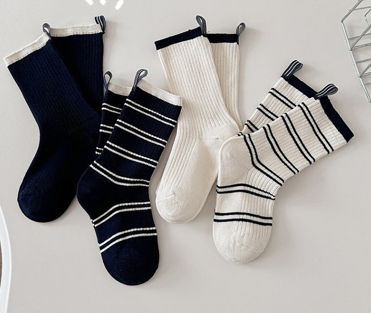 Miso - Korean Children Fashion - #childofig - Label Stripe Socks Set (set of 4) - 3