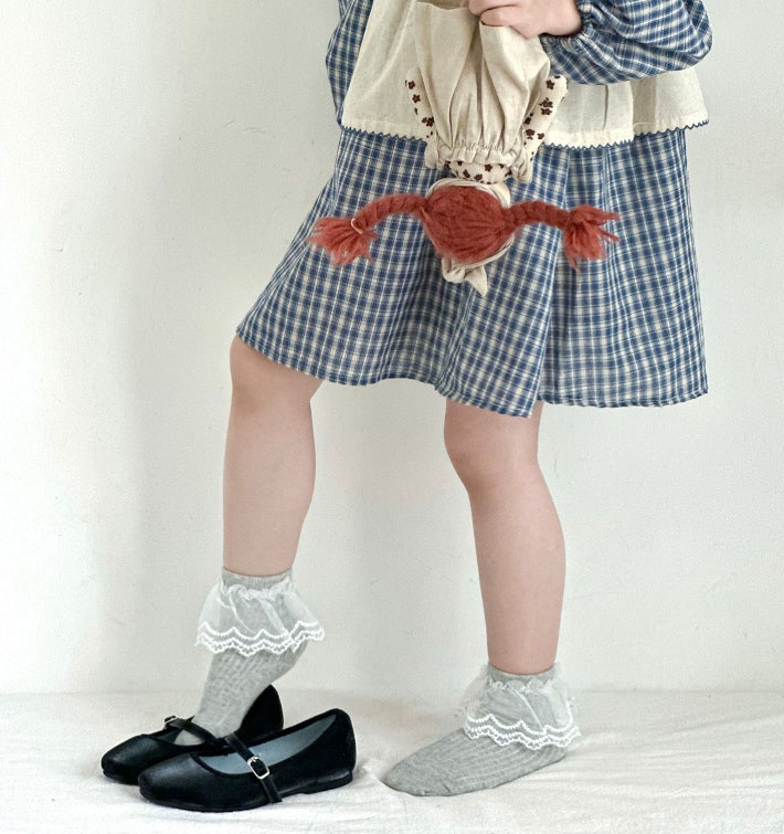 Miso - Korean Children Fashion - #childrensboutique - Blue Lace Ribbon Socks Set (set of 3) - 11