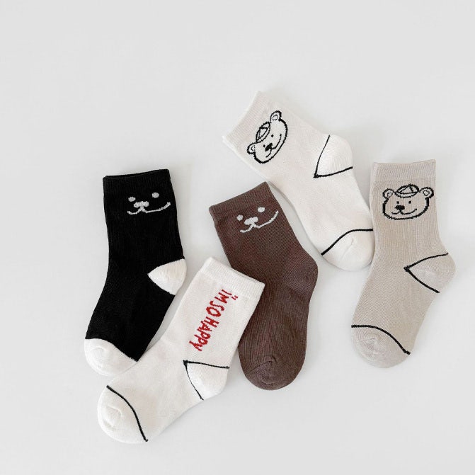 Miso - Korean Children Fashion - #childrensboutique - Hat Bear Socks Set (set of 5) - 8