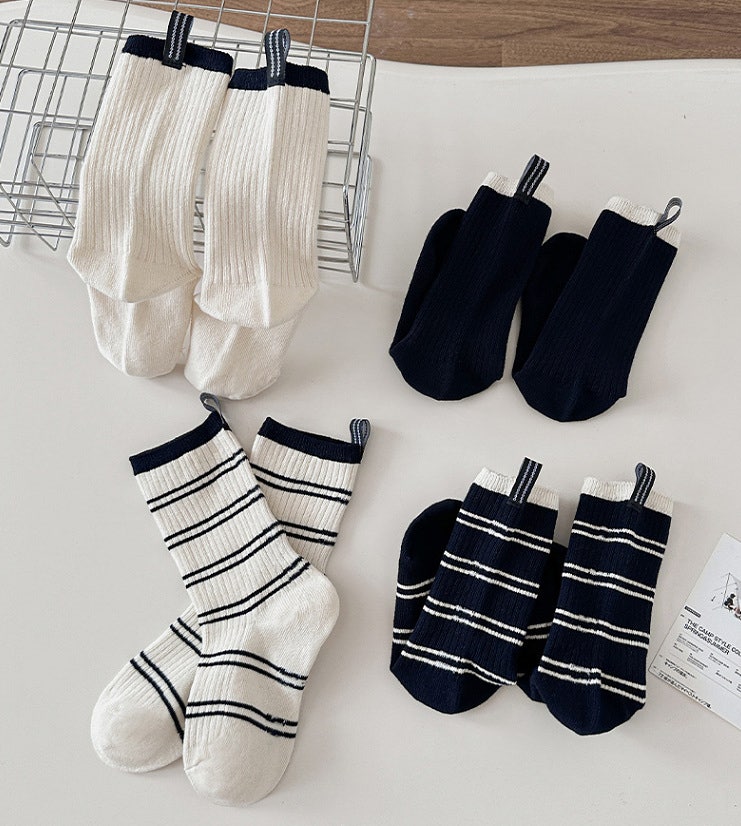 Miso - Korean Children Fashion - #childofig - Label Stripe Socks Set (set of 4) - 4