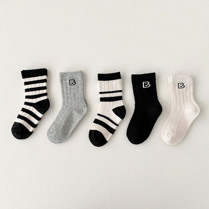 Miso - Korean Children Fashion - #childrensboutique - Stripe Bee Socks Set (set of 5)