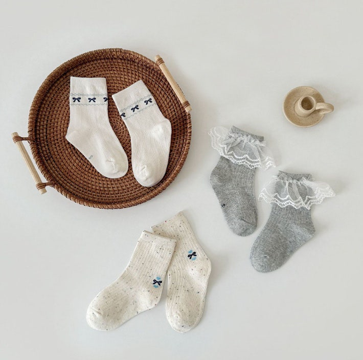 Miso - Korean Children Fashion - #designkidswear - Blue Lace Ribbon Socks Set (set of 3) - 12