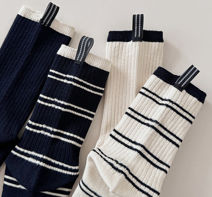 Miso - Korean Children Fashion - #designkidswear - Label Stripe Socks Set (set of 4) - 5