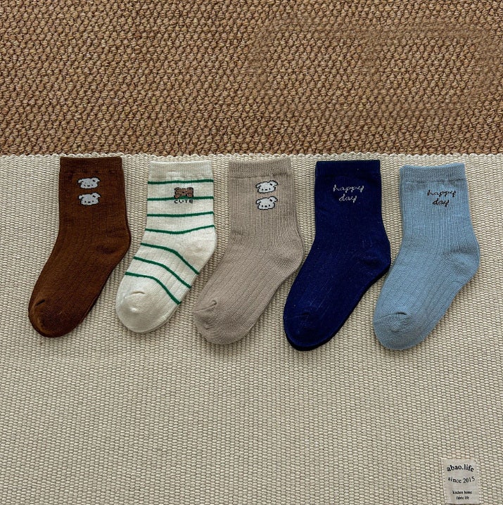 Miso - Korean Children Fashion - #designkidswear - Bear Happy Day Socks Set (set of 5)