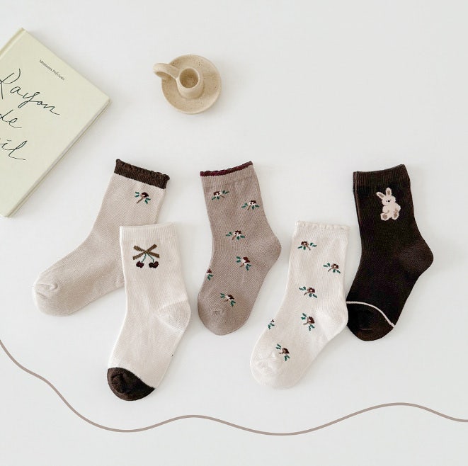 Miso - Korean Children Fashion - #discoveringself - Flower Bunny Socks Set (set of 5)