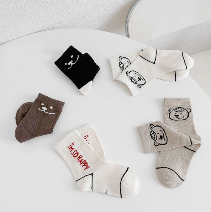 Miso - Korean Children Fashion - #discoveringself - Hat Bear Socks Set (set of 5) - 10