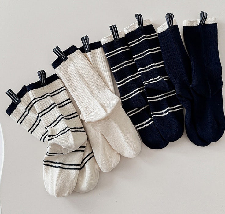 Miso - Korean Children Fashion - #discoveringself - Label Stripe Socks Set (set of 4) - 6