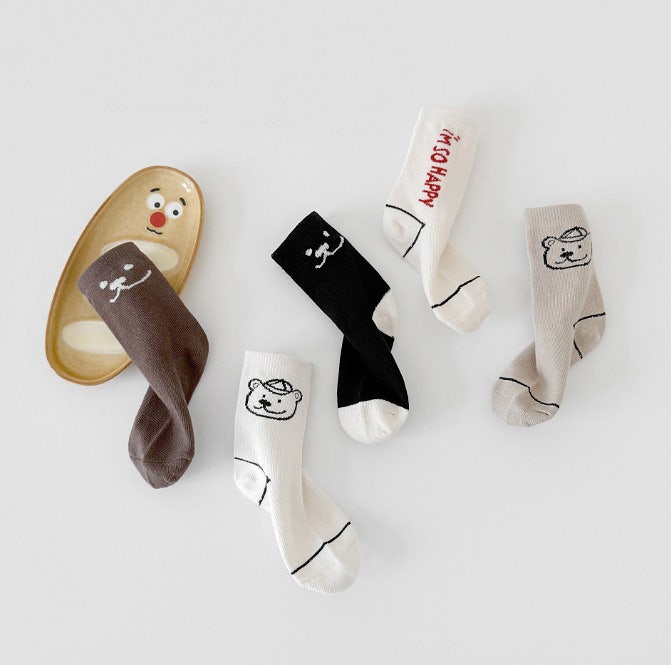 Miso - Korean Children Fashion - #fashionkids - Hat Bear Socks Set (set of 5) - 11