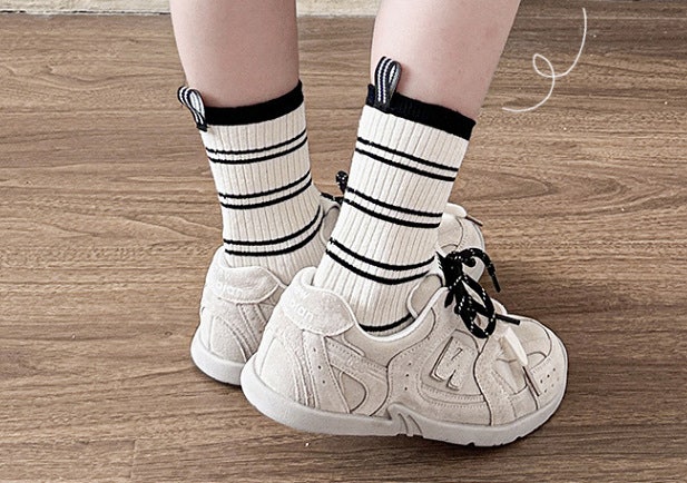 Miso - Korean Children Fashion - #fashionkids - Label Stripe Socks Set (set of 4) - 7