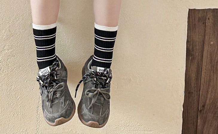 Miso - Korean Children Fashion - #kidsshorts - Label Stripe Socks Set (set of 4) - 8