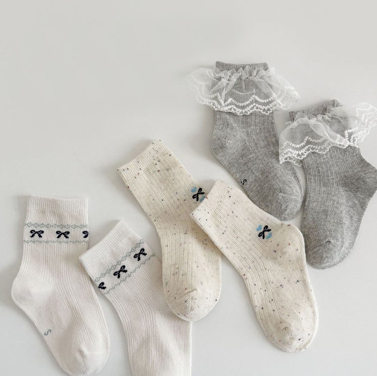 Miso - Korean Children Fashion - #kidsstore - Blue Lace Ribbon Socks Set (set of 3) - 2