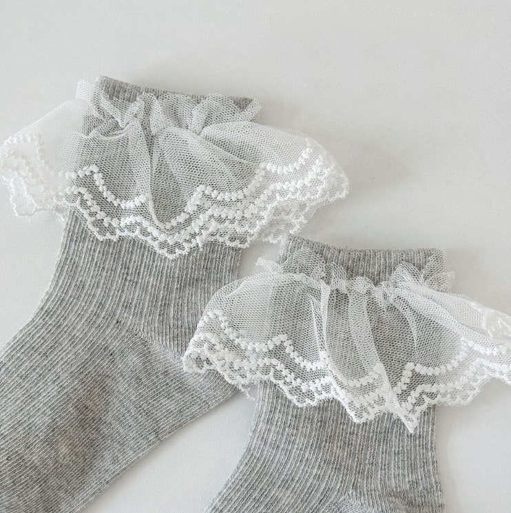 Miso - Korean Children Fashion - #kidzfashiontrend - Blue Lace Ribbon Socks Set (set of 3) - 3