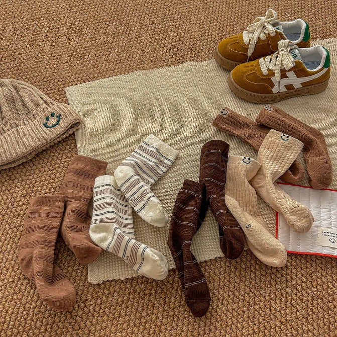 Miso - Korean Children Fashion - #kidzfashiontrend - Brown Smile Socks Set (set of 5) - 2