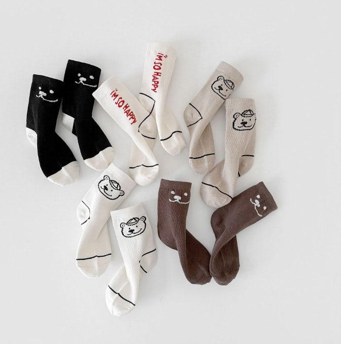Miso - Korean Children Fashion - #littlefashionista - Hat Bear Socks Set (set of 5) - 2
