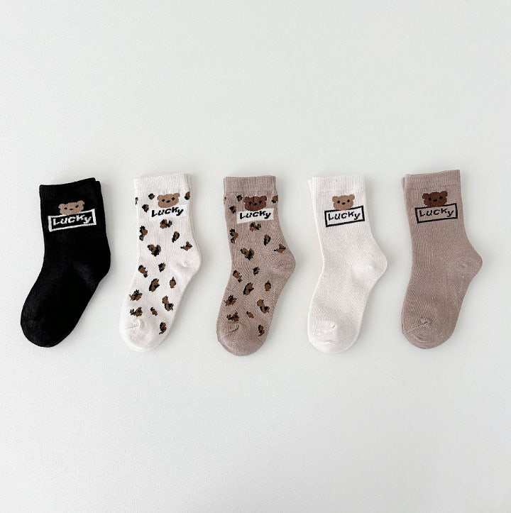Miso - Korean Children Fashion - #magicofchildhood - Leo Bear Socks Set (set of 5)